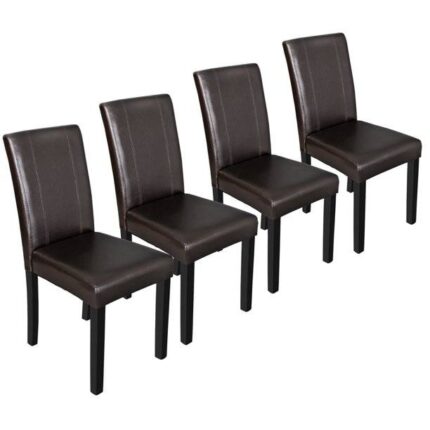 ZENY 4 Pieces Simple Style Parson Chair Urban Leather Dining Seats, Brown